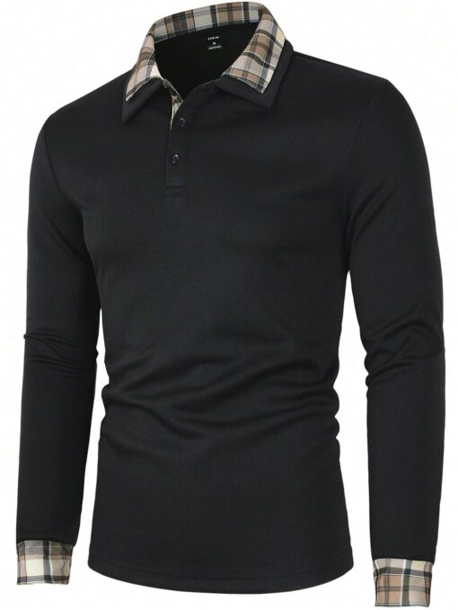 Camisa polo manga larga con ribete estampado