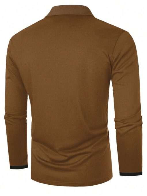 Camisa polo unicolor manga larga - Imagen 8