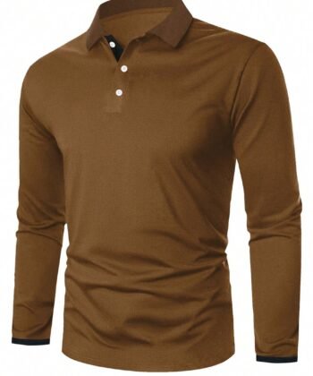 Camisa polo unicolor manga larga