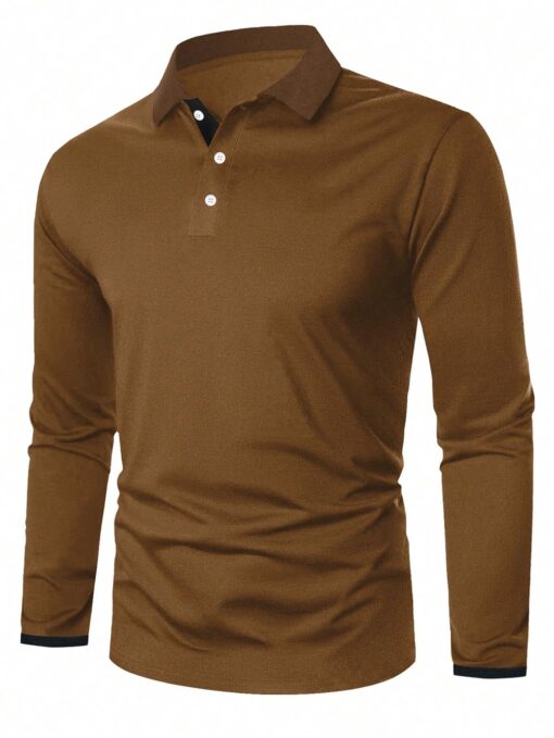 Camisa polo unicolor manga larga