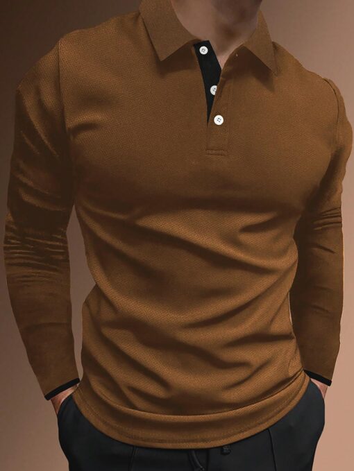 Camisa polo unicolor manga larga - Imagen 2