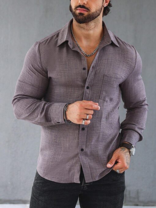 Camisa manga larga unicolor - Imagen 7