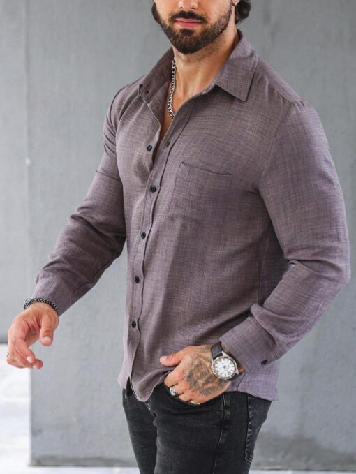 Camisa manga larga unicolor - Imagen 4