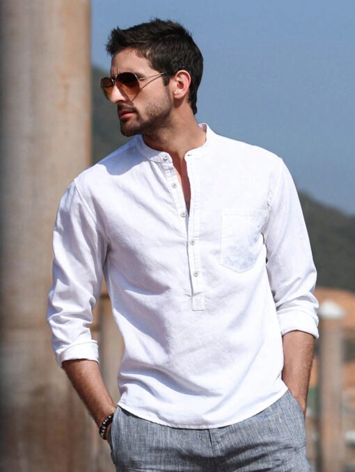 Camisa manga larga cuello mao