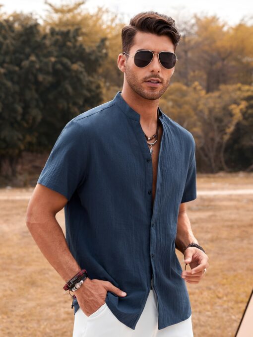Camisa manga corta cuello mao