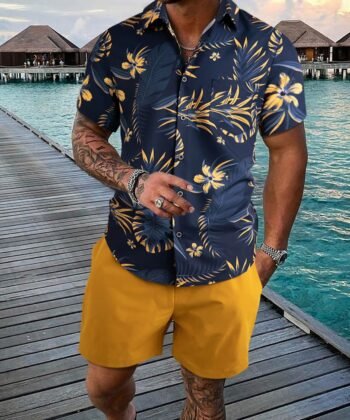 Conjunto camisa con estampado tropical & short