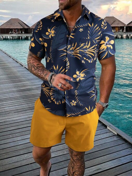 Conjunto camisa con estampado tropical & short