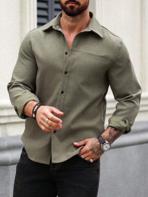 Camisa manga larga unicolor - Imagen 6