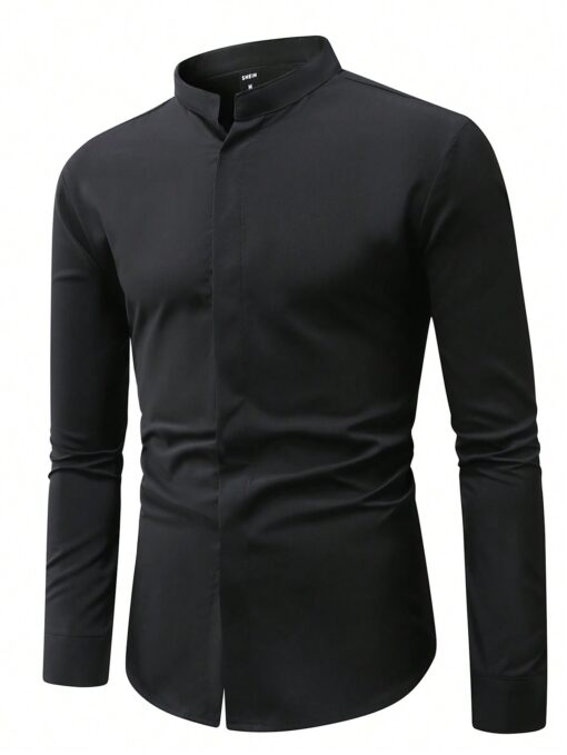 Camisa manga larga de cuello mao