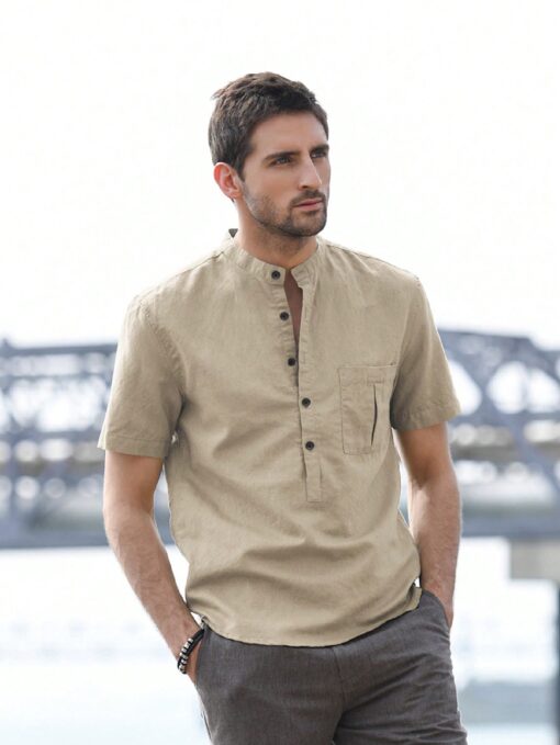 Camisa manga corta cuello mao
